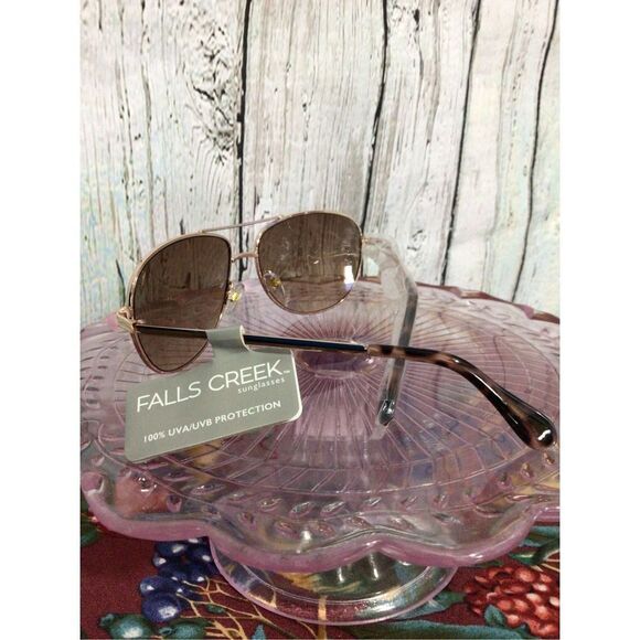 NWT Falls Creek Unisex Aviator Style Sunglasses Gold Metal Frames Brown Lense 10 - Picture 6 of 13